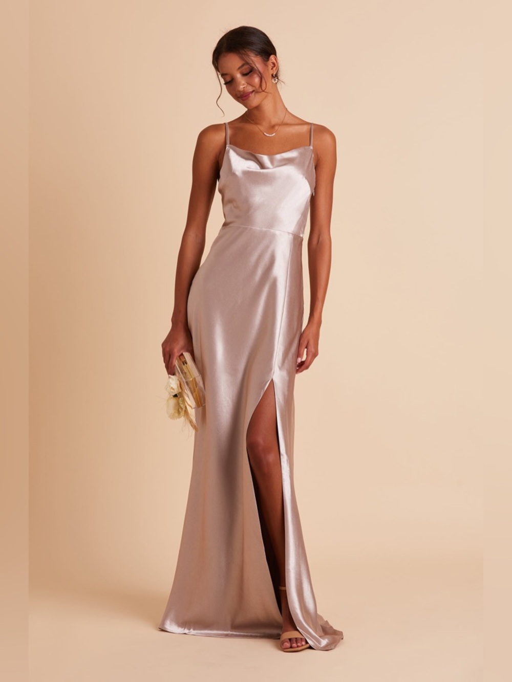 Birdy Grey Lisa Dress in Shiny Satin Taupe Size‎ Small